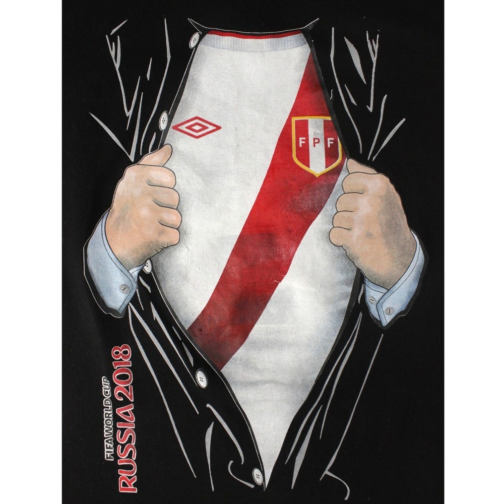 Peru 2018 FIFA World Cup T Shirt Peru National Team Soccer Fan Tee Black L